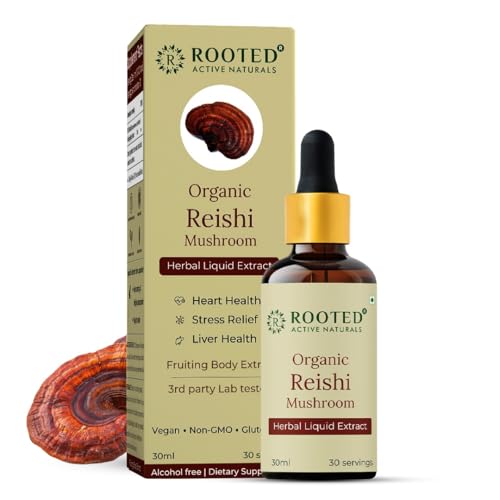 Rooted Actives Organic Reishi Mushroom Liquid Extract (30 ML, 30 Servings)