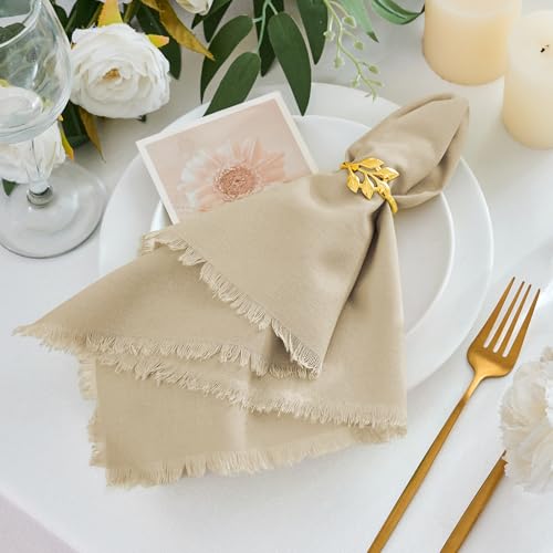 Xiomot Handmade Cotton Linen Napkins Cloth with Fringes Set of 4 17x17 Beige Boho Dinner Table Napkins Bulk for Wedding Party Bridal Baby Shower Decoration