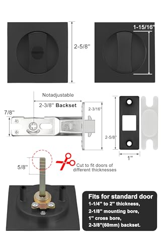 Image of goldenwarm Pocket Door Lock 2 Pack for Bed /Bath, Matte Black Contemporary Privacy Square Pocket Door Hardware, Flush Pocket Door Latch(2-3 /8 inch Backset)