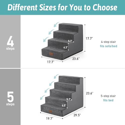 Image of COZY KISS Dog Stairs for Small Dogs, 17.7 inch Extra Wide Right-Angle Pet Stairs for Couch and Beds, Anti-Slip Dog Steps for Old Cats and Lowrider, 17.7x23.6x17.7 inch, Dark Grey