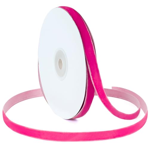 Pink Velvet Ribbon for Gift Wrapping 3/8 inch x 10 Yards Single Face Vintage Hot Pink Velvet Ribbon for Wreath Decoration Christmas Tree Ornaments Bow Making Flower Bouquet Thin Ribbons