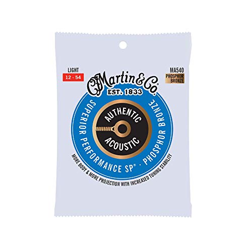 MARTIN Cuerdas para guitarra acústica, Superior Performance Light 12-54, 92/8 Bronce fosforoso (MA540)