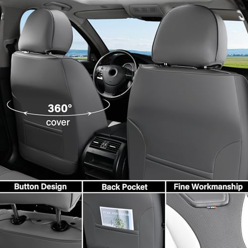 Image of Coverado Car Seat Covers Full Set, Seat Covers for Cars, Front Seat Covers and Back Seat Cover Waterproof Leather Automotive Seat Cover, Universal Car Interior Protectors Cushion for Most Cars