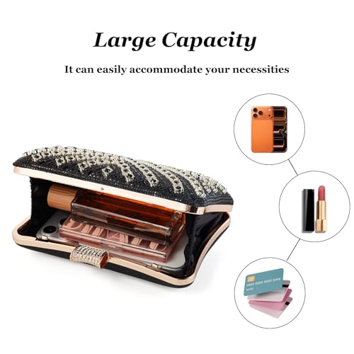 Image of Women Sparkly Rhinestone Clutch with Chains, Glitter Evening Handbag Purse Shoulder Bag for Wedding Party Prom