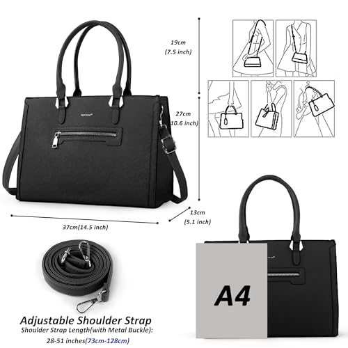 Image of TANTOMI Structured Satchel Purses for Women, Medium Vegan Leather Top Handle Handbag with Pockets, Classy Work Bag for Ladies