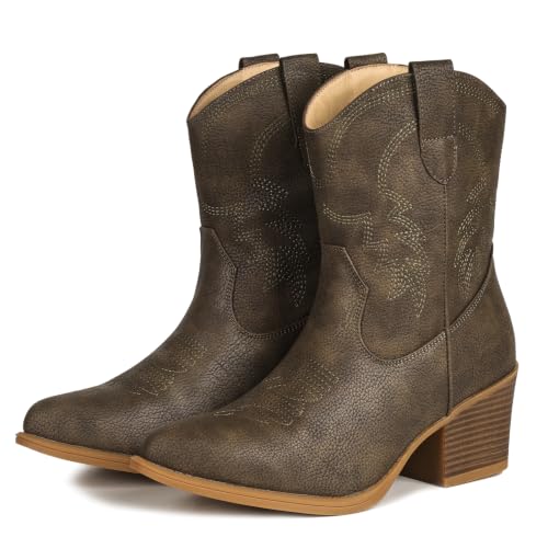 Image of IXU Cowboy Boots for Women Ankle Cowgirl Wide Western Short Booties