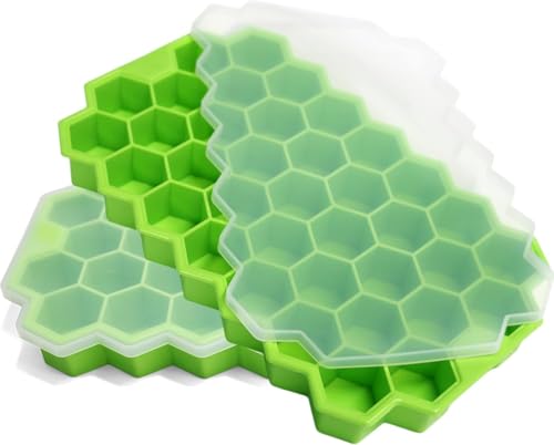 Image of AIG Silicone Ice Cube Trays with Lids - 2 Pack Easy-Release Hexagon Ice Maker for Freezer, Reusable Food-Grade Ice Molds for Cocktail Bar, Whiskey, Iced Coffee & Home Kitchen (Green)