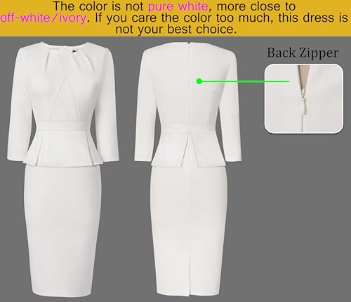 Image of VFSHOW Womens Pleated Crew Neck Peplum Slim Work Business Dress Elegant 3 /4 Sleeves Office Church Bodycon Pencil Sheath Dress