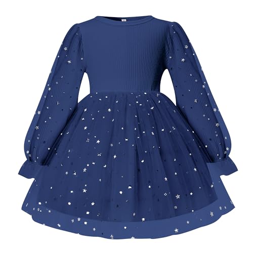 Toddler Baby Girls Tutu Dress Long Sleeve Star Glitters Tulle Gown Sequin Winter Baby Party Special Occasion Dress