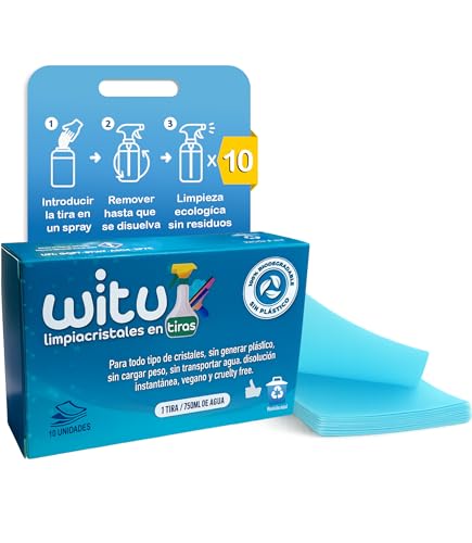 Limpiacristales Ecológico En Tiras Biodegradable para 10 pulverizadores Brillo Impecable Vegano Sin Plástico Ventanas Espejos Acrílicos Autos Hogar Oficina limpieza ecologica limpiador de cristales