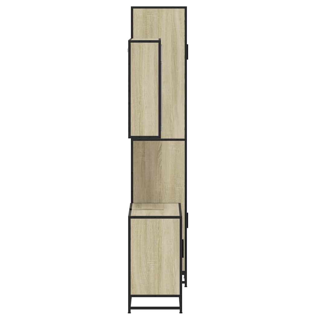 Juego de 3 piezas de baño de roble Sonoma, 65 x 60 cm, material de madera con marco de metal, diseño moderno, amplio espacio de almacenamiento, robusto y duradero, para baño, invitados