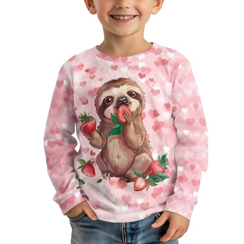 Image of Girls Cartoon Print Long Sleeve Graphic Tee Casual Crew Neck T-Shirts for 3-16 Years Little Girls