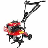 耕うん機エンジン式耕運機空冷4 サイクル排気量55cc動力小型軽量家庭用 耕幅 360mm耕深 10-25cm車軸ロータリー土掘り返し耕運ローター タイヤ付き農業用整地 家庭菜園ガーデニング 除草初心者対応付属品付 (四ストローク)