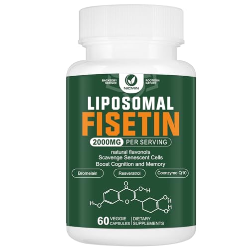 Liposomal Fisetin Supplement 2000MG 98% Pure Fisetin Polyphenols Antioxidants with Quercetin TMG and Resveratrol for Healthy Aging Cognitive Support 60 Capsules