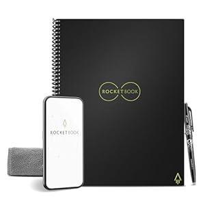 Rocketbook Core Reusable Spiral Notebook, Letter Size 8.5×11, Black – Dotted Pages, App-Connected, Erasable, Durable Cover, Ideal for School, Work, and Creative Projects