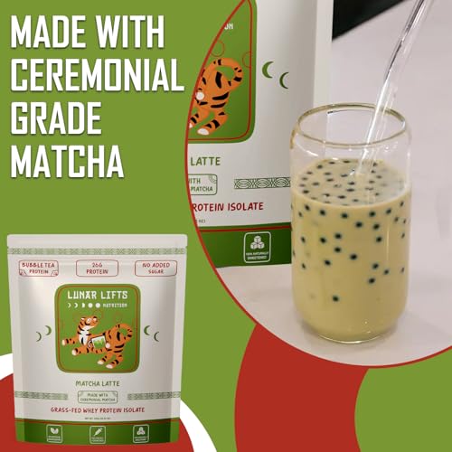 Lunar Lifts Nutrition Matcha Latte - Boba Tea Protein Powder | 26g Whey Protein Isolate Matcha Powder | Ceremonial-Grade Matcha Bubble Tea Protein Powder | No Added Sugar & Artificial Ingredients - Image 5