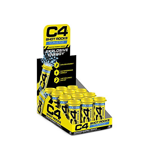 Cellucor C4 Shot Rocks, Pre Workout Energy Candy with Caffeine & beta Alanine, ICY Blue Razz, (Pack of 12)