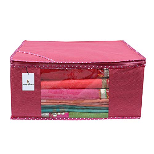 Image of Kuber Industries 6 Piece Non Woven Fabric Saree Cover Set with Transparent Window, Extra Large, Maroon,Pink,Red-CTKTC031957