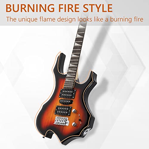 Ktaxon Electric Guitar 6 String Solid Body Electric Guitars, Flame Design Electric Guitar Kit With Portable Bag, Adjustable Shoulder Strap, Amp Wire, Tremolo Arm, Plectrum, And Wrench Tool(Sunset) #TOP1