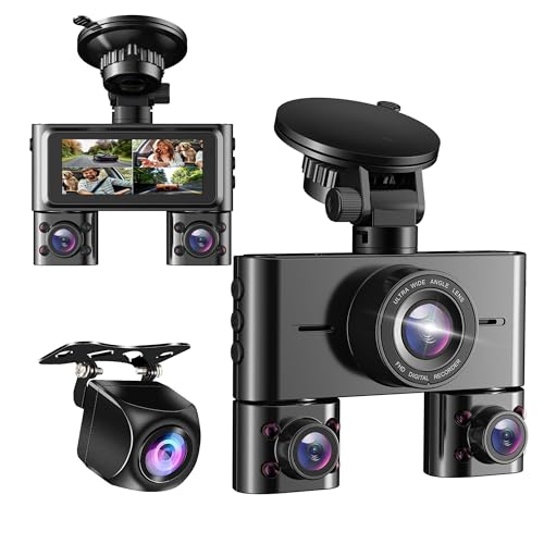 360° Dash Cam Front and Rear Inside, 4 Channel Dash Camera for Cars FHD 1080Px4, Built-in Wi-Fi, 3.16” IPS Screen, WDR Night Vision, Voice Control, Included...