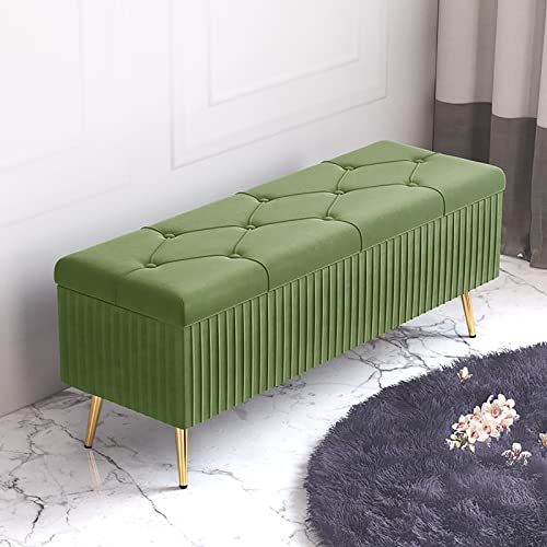 QYMYOZ Banco de Almacenamiento de Terciopelo de Lujo, baúl tapizado de Felpa, Moderno Banco para Zapatos de Entrada, reposapiés Acolchado para Dormitorio y Sala de Estar, Verde