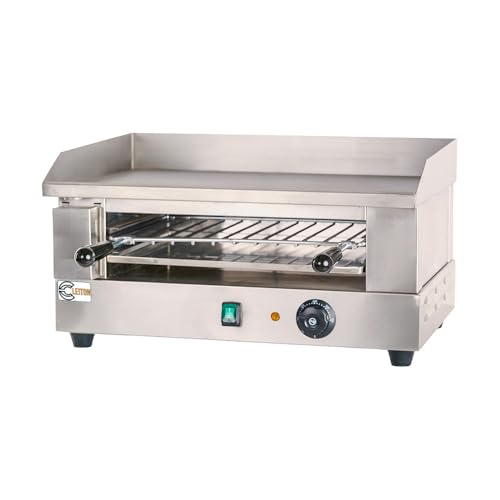 Cleiton® Plancha Eléctrica Industrial de Acero Inoxidable de 50 cm Sobremesa con Tostador Simple Integrado | Tostadora - Plancha Profesional - 2400 W | Fry-Top para Cocina Parrilla Profesional