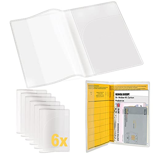 Juego de 6 fundas para la cartilla de vacunación - Nueva versión 2021 - Funda transparente para carnet de vacunación - Funda resistente a la rotura con compartimento para tarjeta de seguros y citas Cover