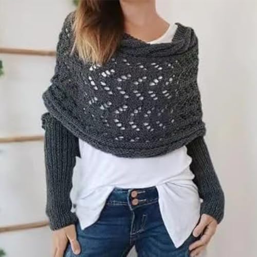 Sweater Scarf with Sleeves for Women, Double Sleeves Scarfs, Women's Knitted Double Sleeve Scarf3