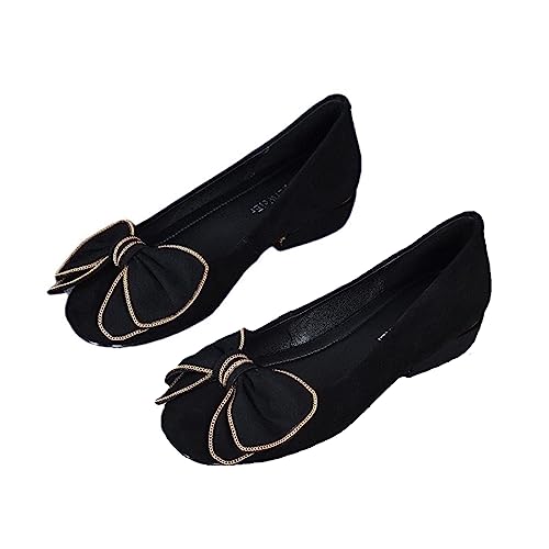 Women's Suede Bowknot Low Heeled Pumps Shoes,Fashion Pointed Toe Block Heeled Slip On Comfort Dressy Loafer Shoes