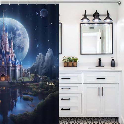 Rideau de douche château en tissu polyester imperméable 168x183cm