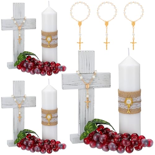 Bougies de baptême croix Amyhill lot de 3 pièces pour première communion et cérémonie