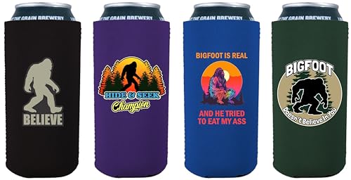 Bigfoot Funny 16oz Can Coolie Designs 4 Pack