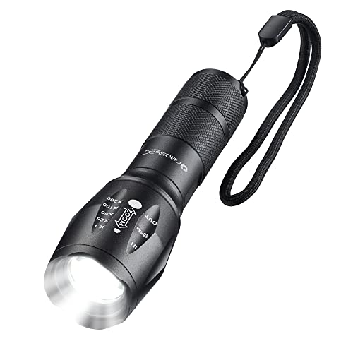 Zoomable LED Flashlight - Battery Powered Tactical Torch Portable 200x Zooming Flash Light Adjustable Focus and Strobe Light - Long Lasting Camping, Hiking, Walking, Running at Night Safety Light