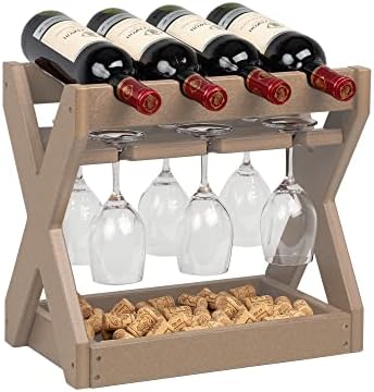 KORVOS Countertop Wine Racks with Glass Holder，4 Bottles Small Wine Rack,High-Density PE Tabletop Wine Bottle Holder for Kitchen, Living Room, Wine Cellar,Bar(Apricot Color)