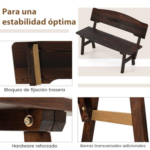 COSTWAY Banco Jardin Exterior de 2 Plazas, Banco Madera Abeto con Respaldo Inclinado, Banco Jardin Patio Terraza Porche, Carga 325 kg, 120 x 51 x 78 cm, ZB33515ES - imagen 5