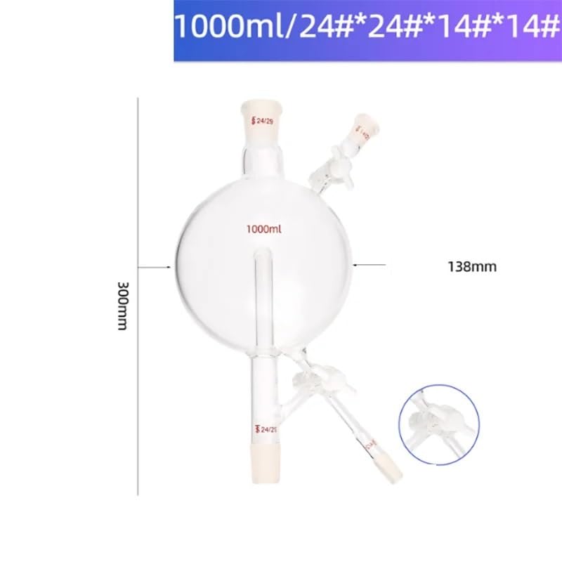 Solvent Distillation Head | Three-Way PTFE Piston | Laboratory Glassware for Solvent Processing(1000ml 24X24X14X14)