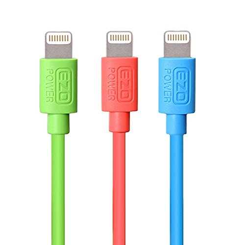 EZOPower 3-Pack Apple Certified Lightning to USB Cable for iPhone 7/7 Plus/SE / 6S / 6S Plus / 6/6 Plus / 5 / 5S / 5C, iPad Air, iPad Mini 4 (6 feet, Blue/Green/Pink)