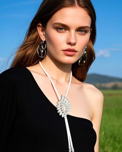 Image of PEARLY JUN Bolo Tie for Men Women Rhinestone Bling Western Cowboy Brown Leather Country Style String Wear Shirt Vest