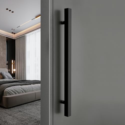 Image of LAPO 24 inch Stainless Steel Square Door Handle for Main Door, Wooden & Glass Door Pull Push Handle, Main Door Handle (Hole to Hole Size 455 mm,Pack of 1) Black Finish | 3 Years Warranty