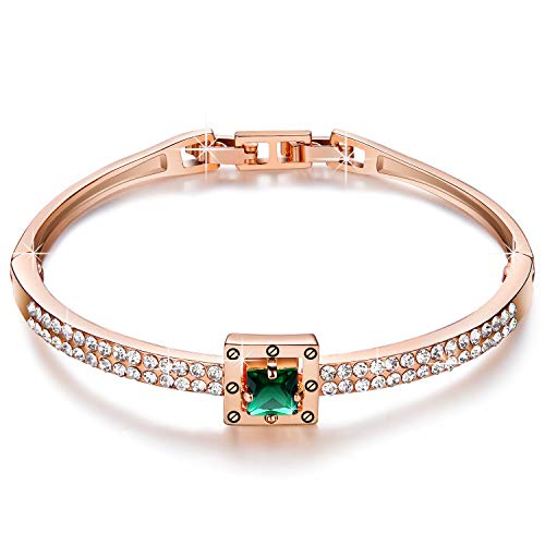 Menton Ezil Fasion Jewelry Spiritual Guidance 18K Gold Plated Adjustable Hinged Bangle Bracelets With Swarovsk Crystal For Woman Lady Girl (Green)