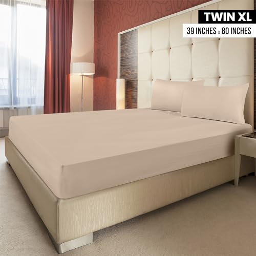 Image of Utopia Bedding Twin XL Fitted Sheets - Bulk Pack of 2 Bottom Sheets - Soft Brushed Microfiber - Deep Pockets - Shrinkage & Fade Resistant - Easy Care (Twin XL, Beige)