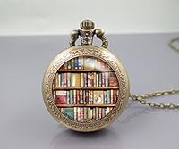Algopix Similar Product 15 - Bronze Vintage Books Pocket Watch