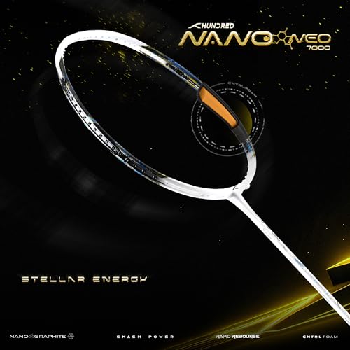 Image of Hundred Carbon Fiber Nano Neo 7000 (5U) Unstrung Badminton Racket with Full Cover | 79 Grams | Maximum Tension ?32 lbs (White /Black)