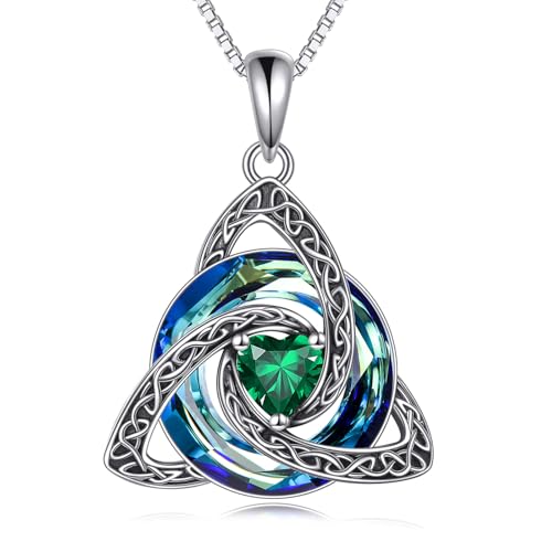 Celtic Knot Necklace 925 Sterling Silver Trinity Knot Triquetra Crystal Pendant Irish Scottish Jewelry Gifts for Women