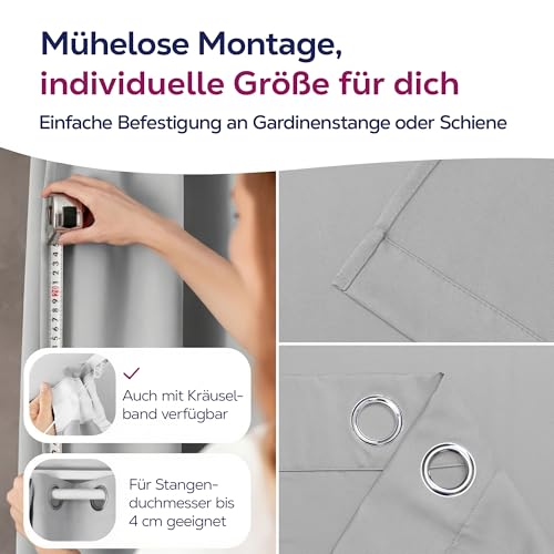 BEAUTEX Verdunkelungsgardine mit Ösen, Blackout Ösenschal Blickdicht abdunkelnd, Größe und Farbe wählbar (Breite: 140 cm, Höhe: 225 cm, Hellgrau)