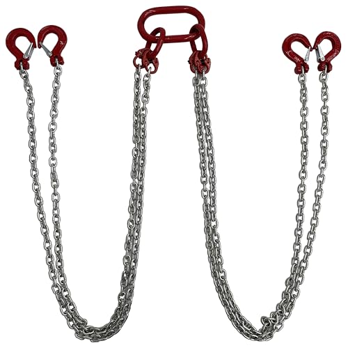 HQHAOTWU Chain Sling Lifting Chains with Hooks 4.9FT G80 Manganese Steel Galvanized Engine Chain Hoist Lifts 4Ton Capacity Lift Chain Sling with 4 Leg Grab Hooks for Cargo Towing and Handling
