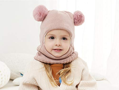 Baby Girls Boys Winter Hat Scarf Earflap Hood Scarves Skull Caps Pink #TOP2