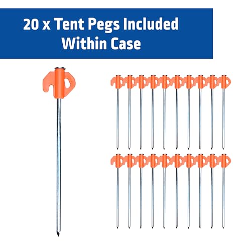 Blue Diamond Heavy Duty Tent Pegs - 20 Pack Hard Ground Tent Pegs, Camping Pegs for Awnings, Gazebos, Outdoor Use - Galvanized Steel (Carry Case)