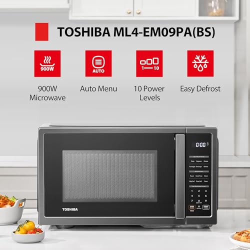 TOSHIBA ML4-EM09PA(BS) Small Countertop Microwave Oven with 6 Auto Menus, Mute Function, Child Lock, Kitchen Essentials for Dorm, 0.9 Cu Ft, 10.6 Inch Removable Turntable, 900W, Black Stainless Steel - Image 4