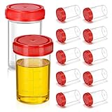iplusmile 15 Stück Urinbecher mit Schraubdeckel 60ml, Auslaufsichere Probenbecher mit Skala, Transparente Urinprobenbecher Probenbehälter für Labor, Medizin, Kotproben und DIY Basteln (Rot)